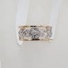 9ct Two Tone Rose Gold and White Gold Wide Floral Design Ring - Flower Motif