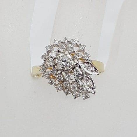 18ct Yellow Gold and White Gold Large Ornate Diamond Cluster Ring