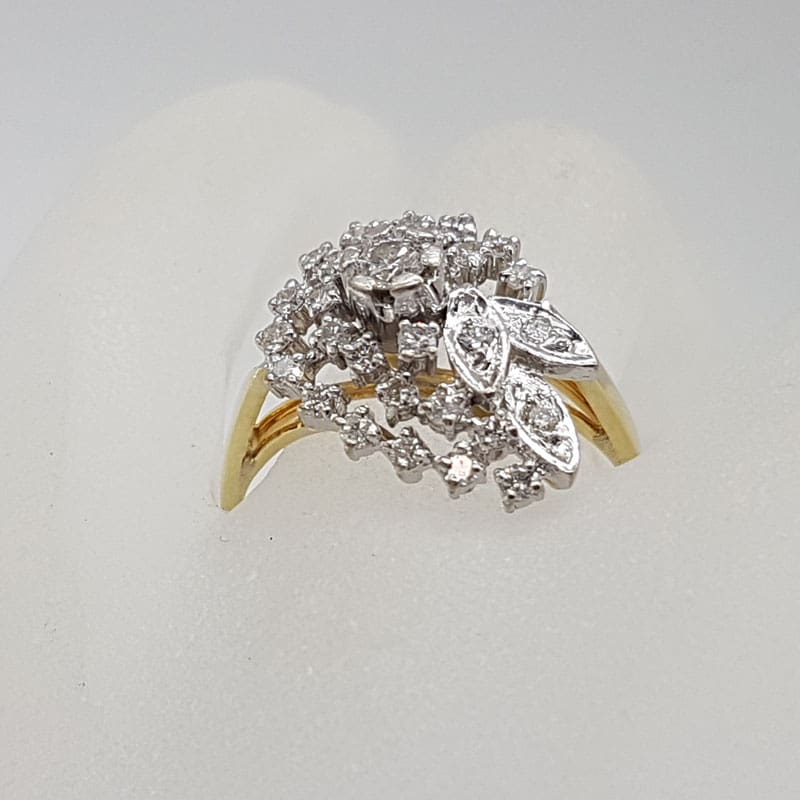 18ct Yellow Gold and White Gold Large Ornate Diamond Cluster Ring 18ct Yellow Gold and White Gold Large Ornate Diamond Cluster Ring