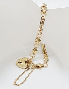9ct Yellow Gold Gorgeous Ornate Link Padlock Bracelet