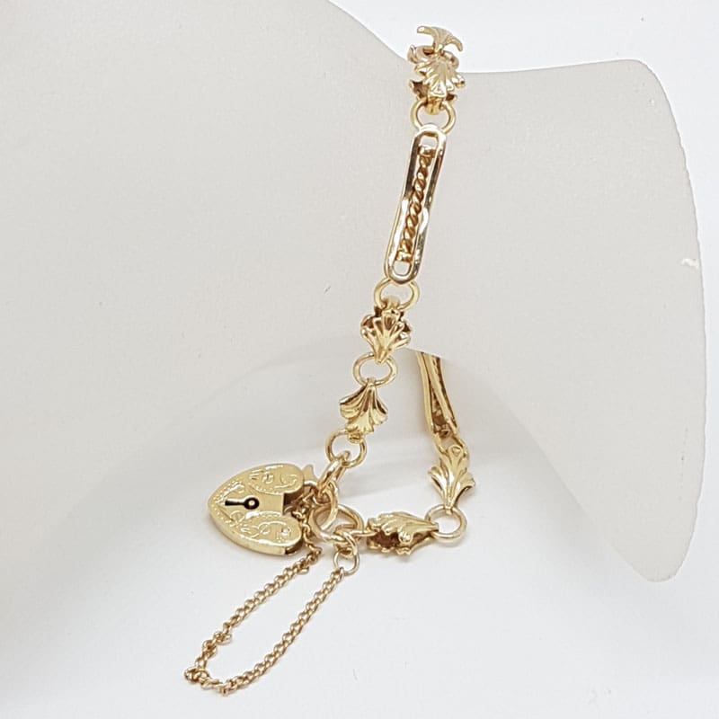 9ct Yellow Gold Gorgeous Ornate Link Padlock Bracelet
