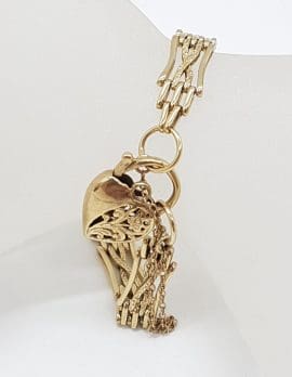 9ct Yellow Gold 4 Row Crossover Gate Link with Ornate Heart Padlock Bracelet