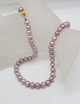 9ct Yellow Gold Clasped Pink Pearl Necklace