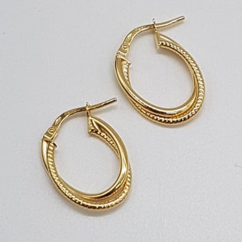 9ct Yellow Gold Oval Twist Hoops / Earrings