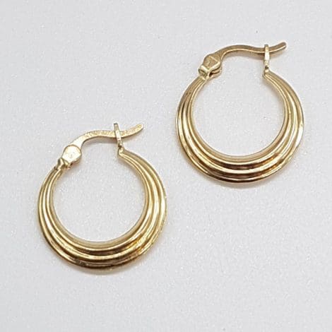 9ct Yellow Gold Round Patterned Hoops / Earrings