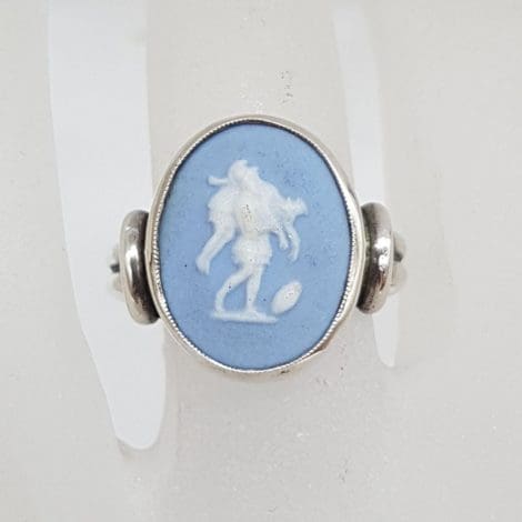 Sterling Silver Wedgwood Blue Jasper Ring - Antique / Vintage