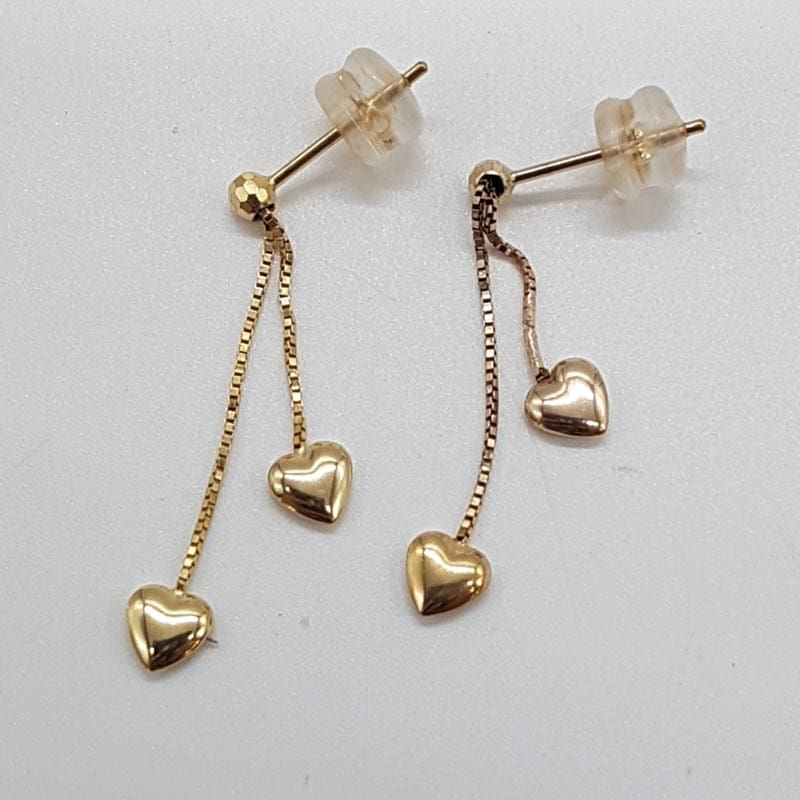 9ct Yellow Gold Hearts on Chain Drop Earrings