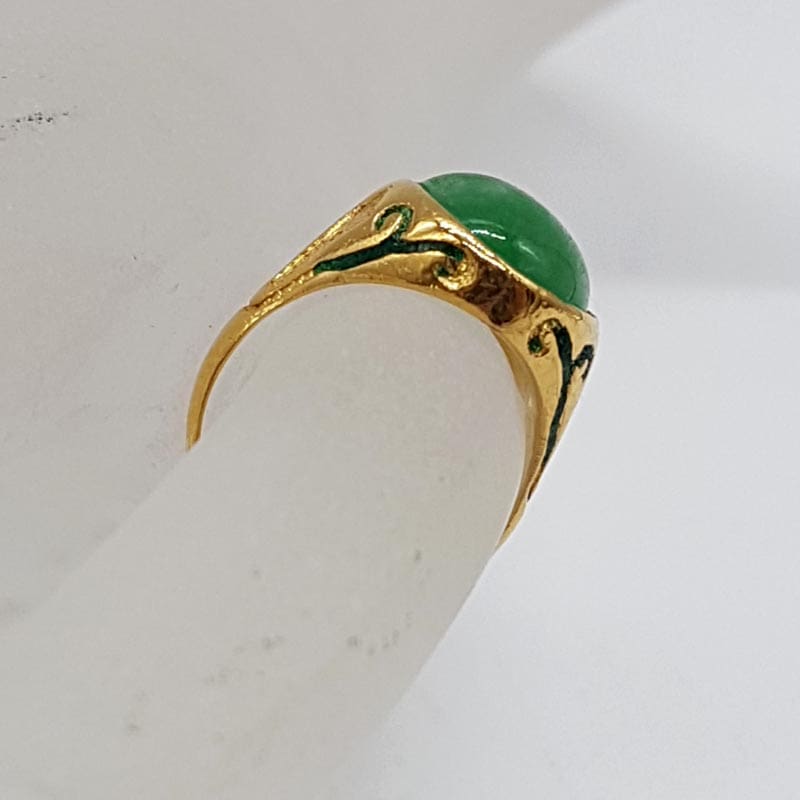 18ct Yellow Gold Natural Jade with Enamel Antique / Vintage Oval Ring