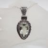 Sterling Silver Green Amethyst / Prasiolite Large Teardrop / Pear Shape Ornate Pendant on Silver Chain