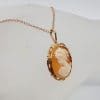 9ct Yellow Gold Oval Cameo Ladies Head Pendant on Gold Chain - Antique / Vintage