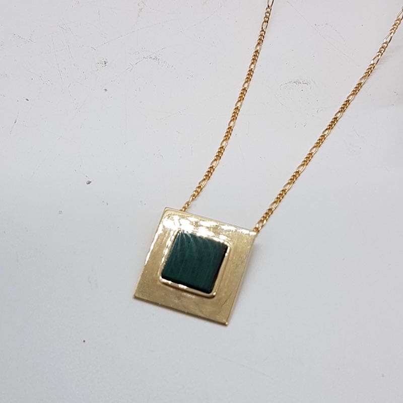 9ct Yellow Gold Square Malachite Pendant on Necklace / Chain