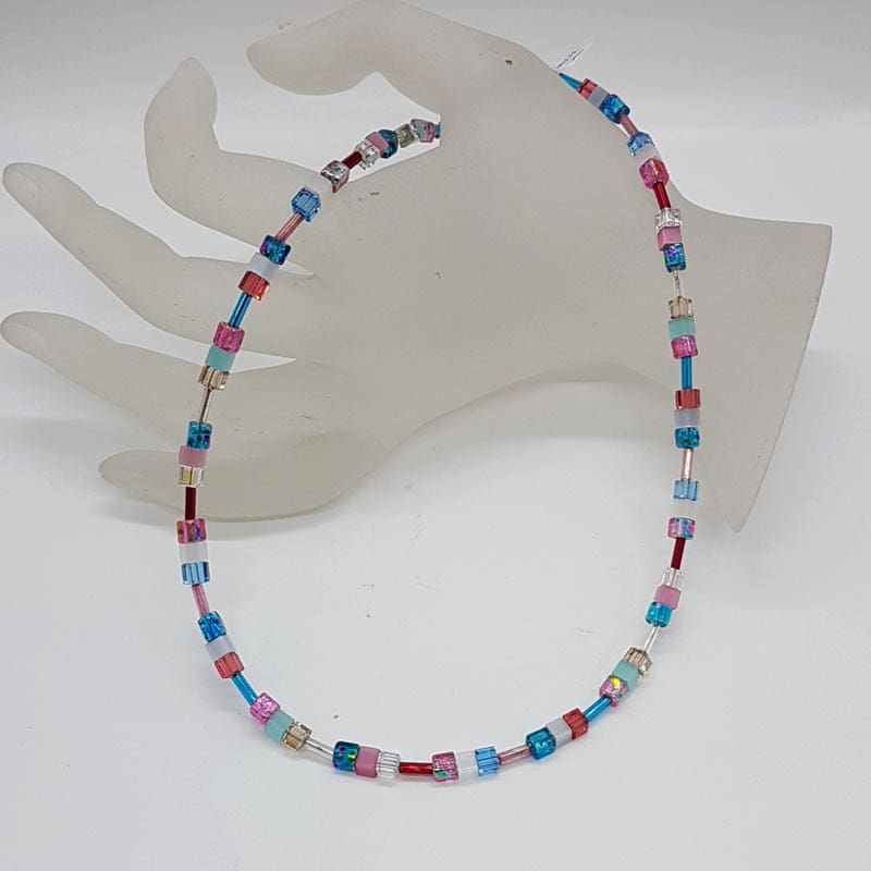 Coeur de Lion Handmade in Germany Glass / Crystal Multi-Colour Bead Necklace – Pink, Blue, Yellow, White and Grey
