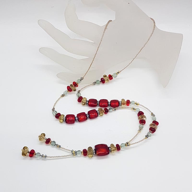 Red Long Murano Glass Bead Necklace