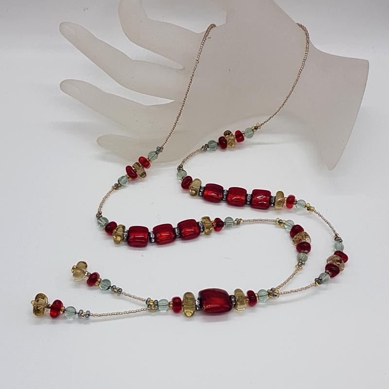Red Long Murano Glass Bead Necklace