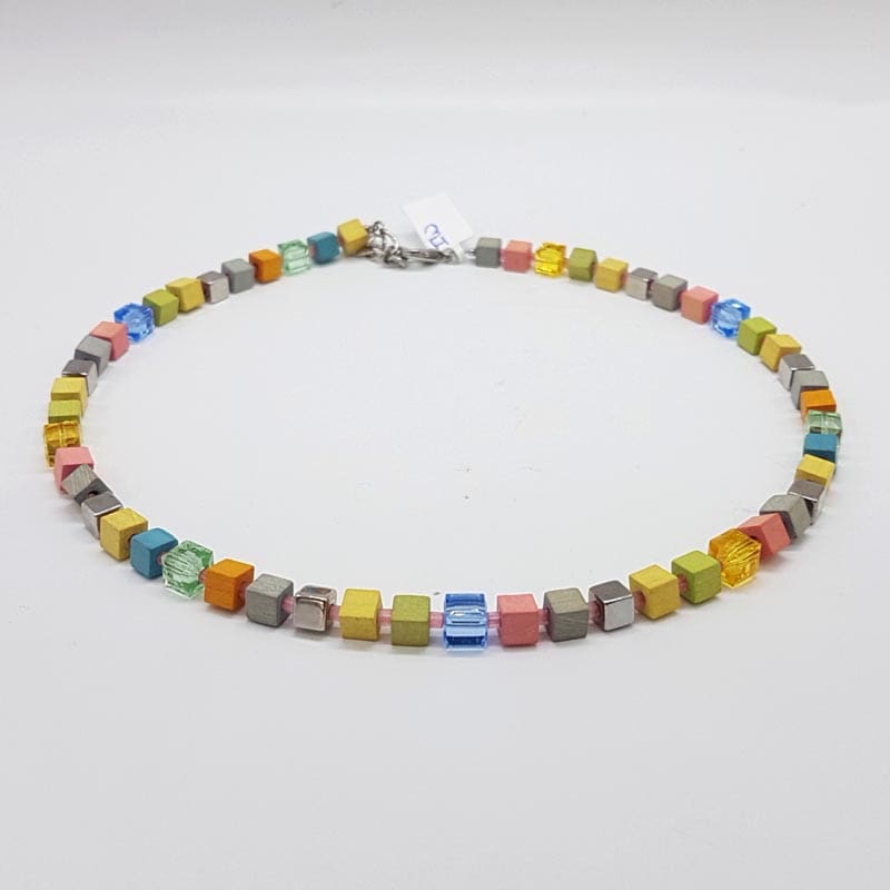 Coeur de Lion Handmade in Germany Glass / Crystal Multi-Colour Bead Necklace and Bracelet Set – Green, Blue, Orange, Pink, Yellow and Grey
