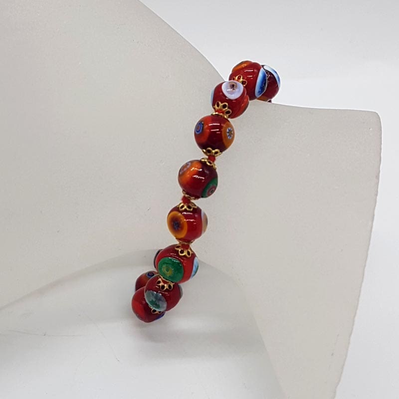 Red and Multi-Colour Murano Glass Bead Bracelet