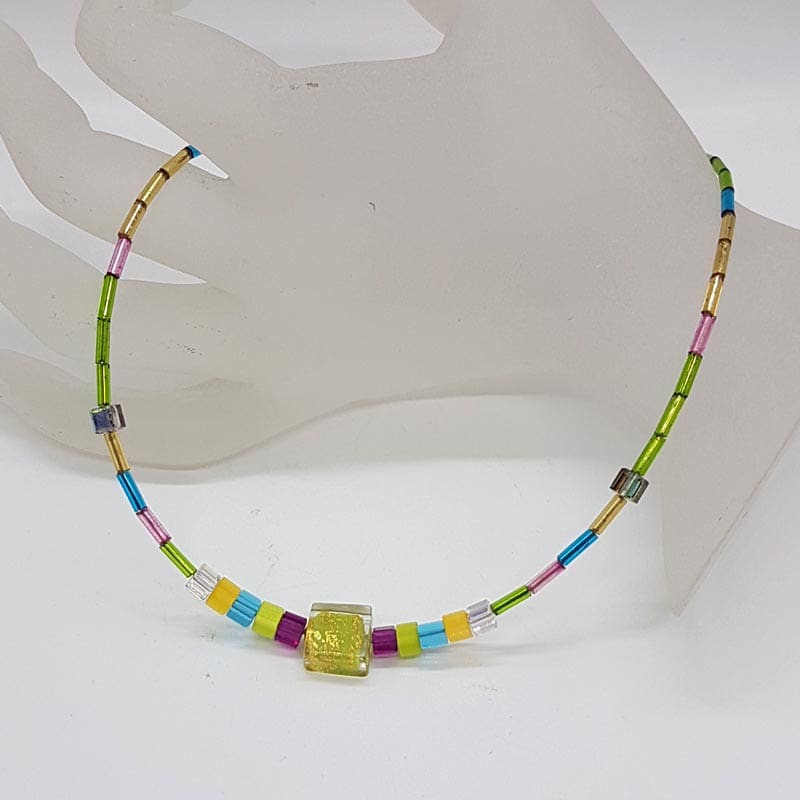Coeur de Lion Handmade in Germany Glass Bead Necklace - Green, Blue, Yellow, Pink and Purple