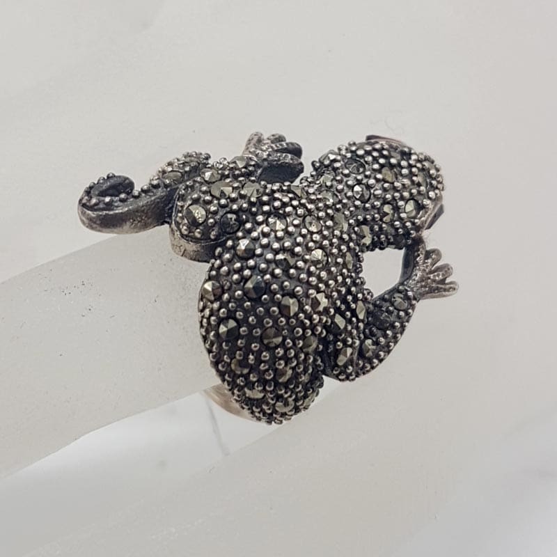 Sterling Silver Marcasite with Garnet Large Gecko Lizard Salamander Ring