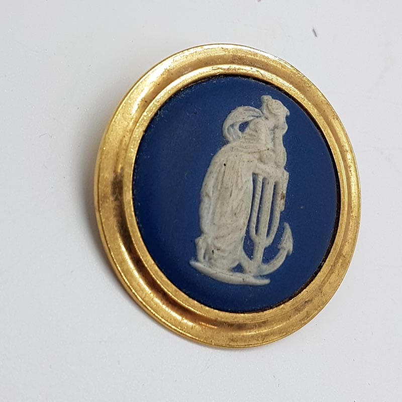 Plated Round Blue Muse Wedgwood Brooch - Vintage Costume Jewellery
