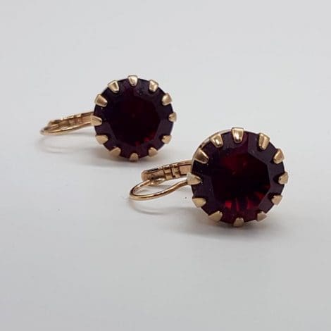 Plated Round Red Vintage Costume Jewellery Drop Earrings