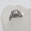 9ct White Gold Large Square Diamond Cluster Ring - Engagement Ring / Dress Ring