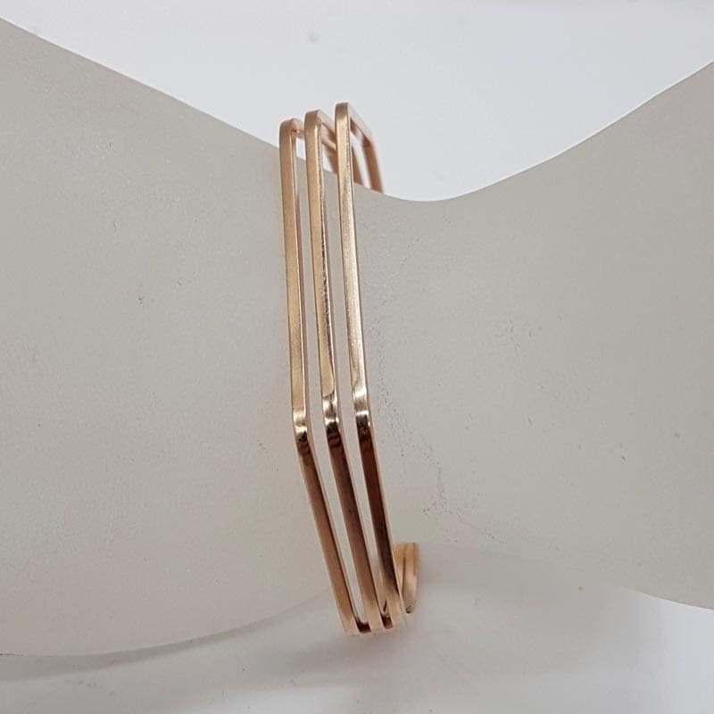 Sterling Silver Hexagonal Open Design Cuff Bangle with Rose Plating