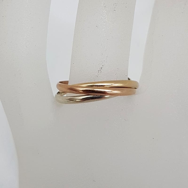 9ct Rose Gold, Yellow Gold and White Gold - Three Tone - Russian Wedding Ring / Cartier Ring