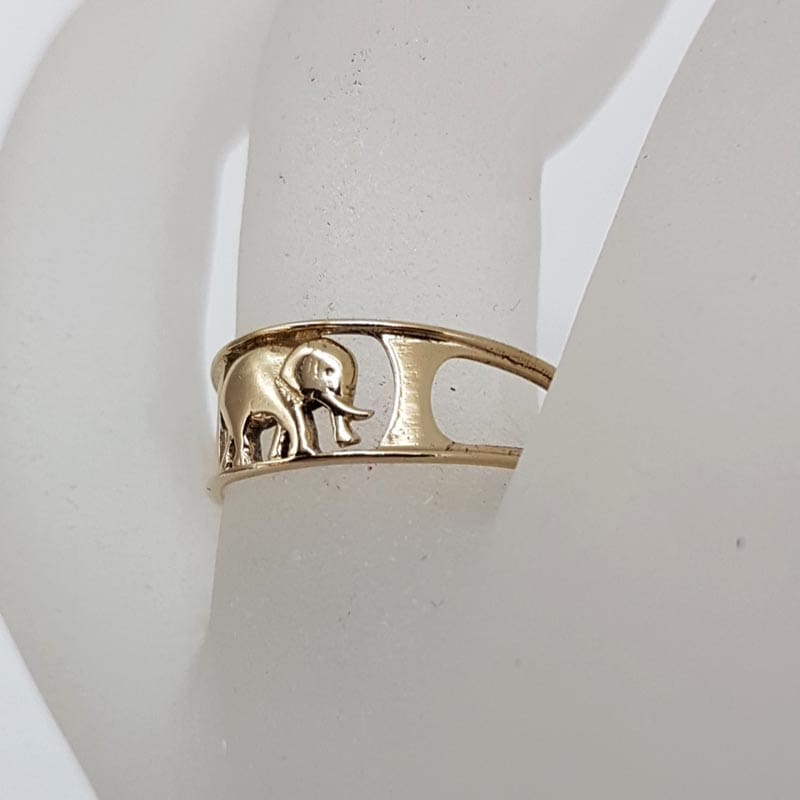 9ct Yellow Gold Lucky Elephant Band Ring