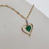 9ct Yellow Gold Created Emerald with Diamond Heart Pendant on Gold Chain