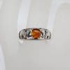 Sterling Silver Natural Amber Lucky Elephant Motif Ring
