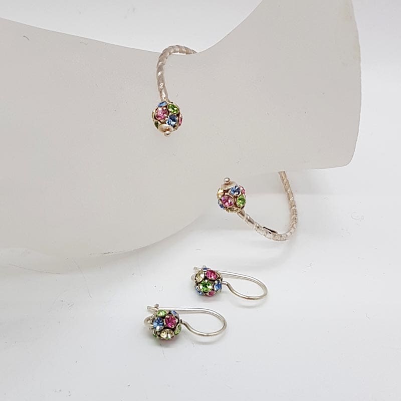 Sterling Silver Cubic Zirconia Multi-Coloured Bangle with Matching Earrings Set