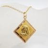 18ct Yellow Gold Large Square Madonna / Virgin Mary Religious Pendant on 9ct Gold Chain