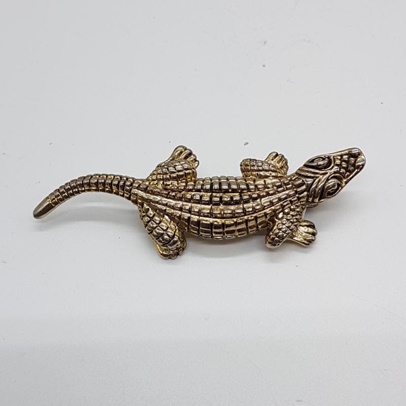 Large Plated Crocodile / Alligator Brooch - Vintage Costume Jewellery