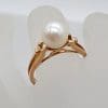 9ct Yellow Gold Cultured Pearl High Set Ring - Antique / Vintage