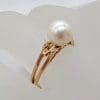 9ct Yellow Gold Cultured Pearl High Set Ring - Antique / Vintage