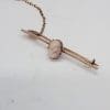 9ct Rose Gold Oval Pink Ladies Head Cameo on Bar Brooch - Antique / Vintage