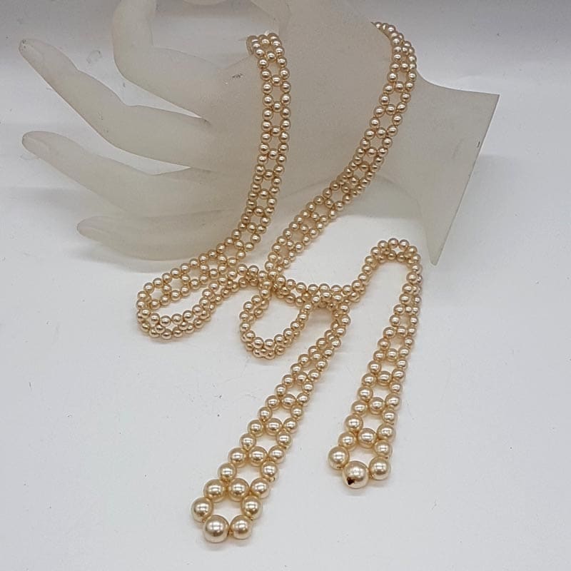 Faux Pearl Tie Necklace - Vintage Costume Jewellery