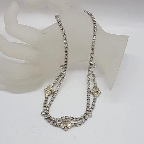 Plated Rhinestone Ornate Collier Necklace - Vintage Costume Jewellery