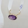 9ct Yellow Gold Amethyst Large / High Oval Bezel Set Ring