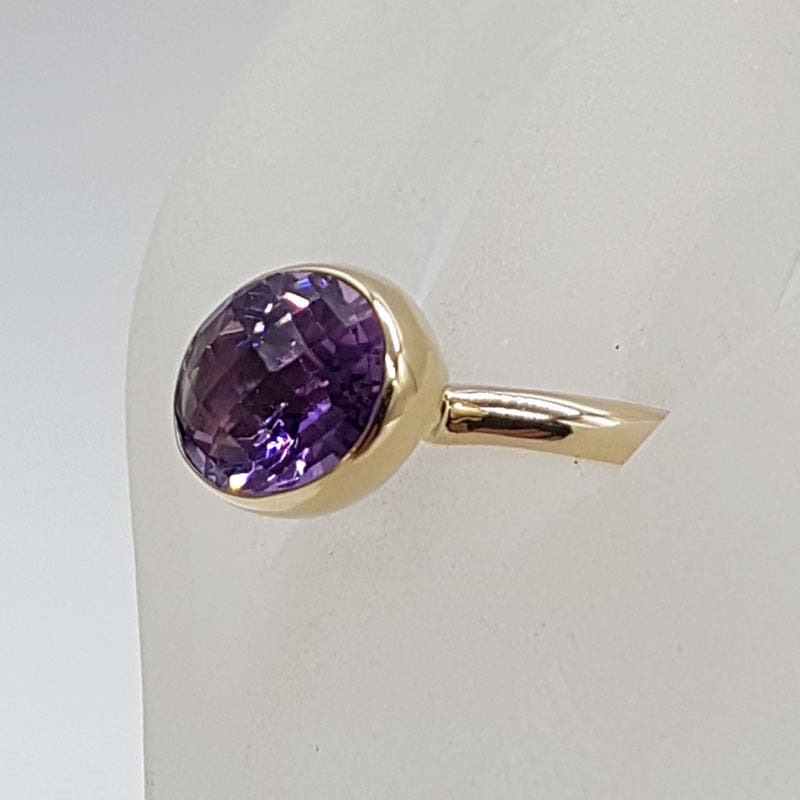 9ct Yellow Gold Amethyst Large / High Oval Bezel Set Ring