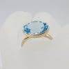 9ct Yellow Gold Topaz Blue Large / High Oval Bezel Set Ring