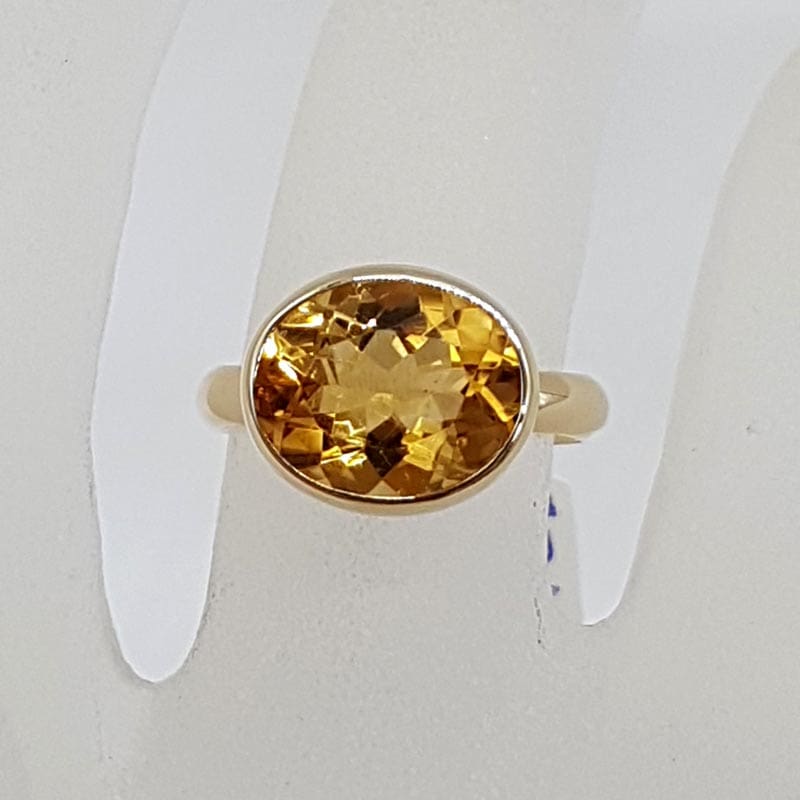 9ct Yellow Gold Citrine Large / High Oval Bezel Set Ring
