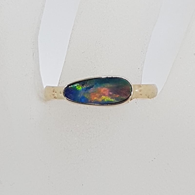 *SOLD* 9ct Yellow Gold Opal Sideways Unusual Bezel Set Ring Alexa's
