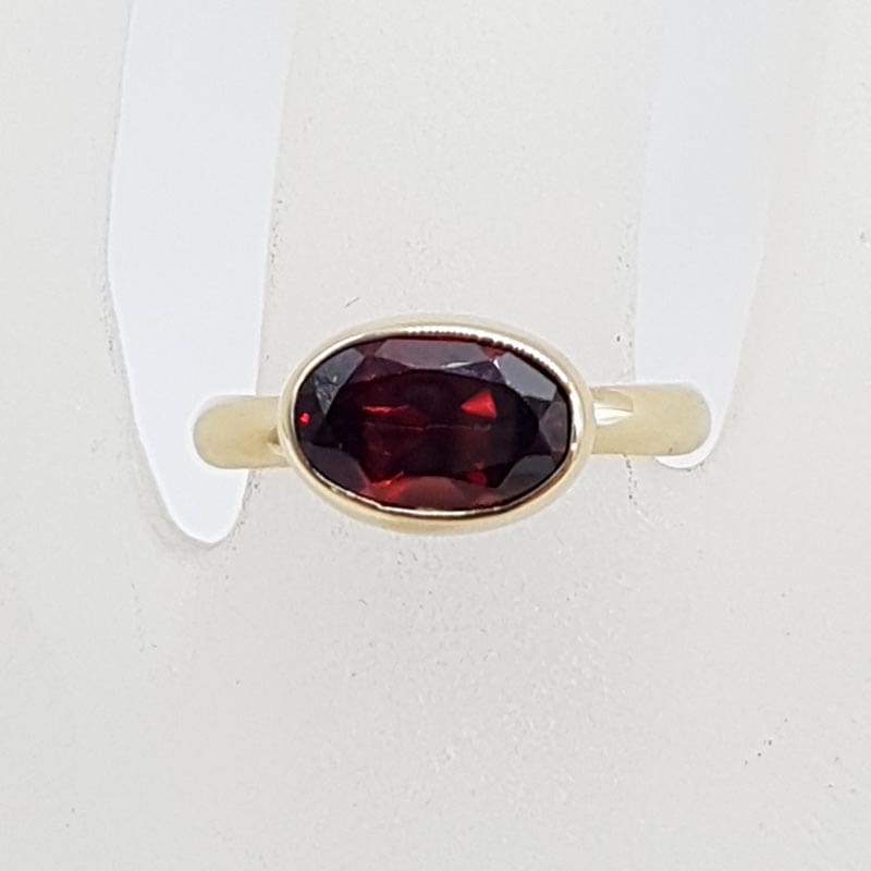 9ct Yellow Gold High Oval Bezel Set Ring