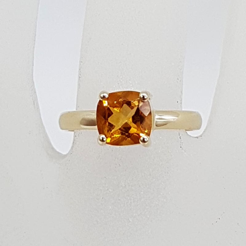 9ct Yellow Gold Citrine Square Claw Set Ring