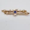 9ct Yellow Gold Blue Shield Bar Brooch - Antique / Vintage