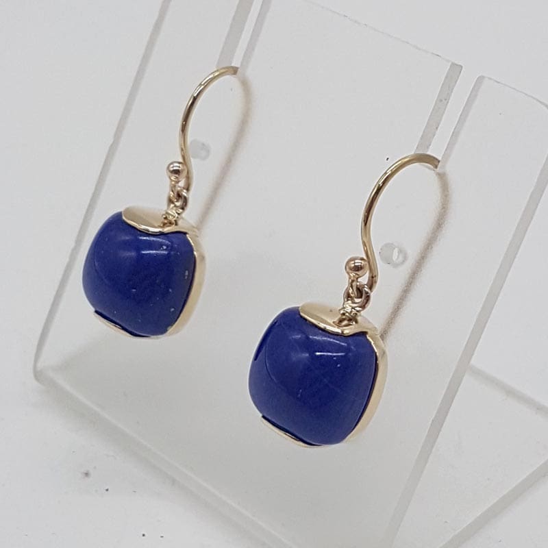 9ct Yellow Gold Lapis Lazuli Square Drop Earrings