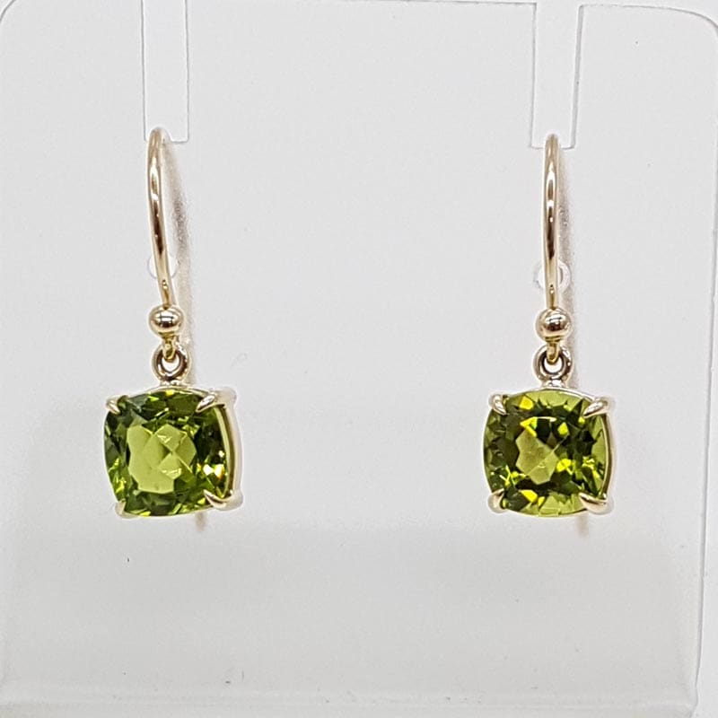 *SOLD* 9ct Yellow Gold Peridot Square Claw Set Drop Earrings