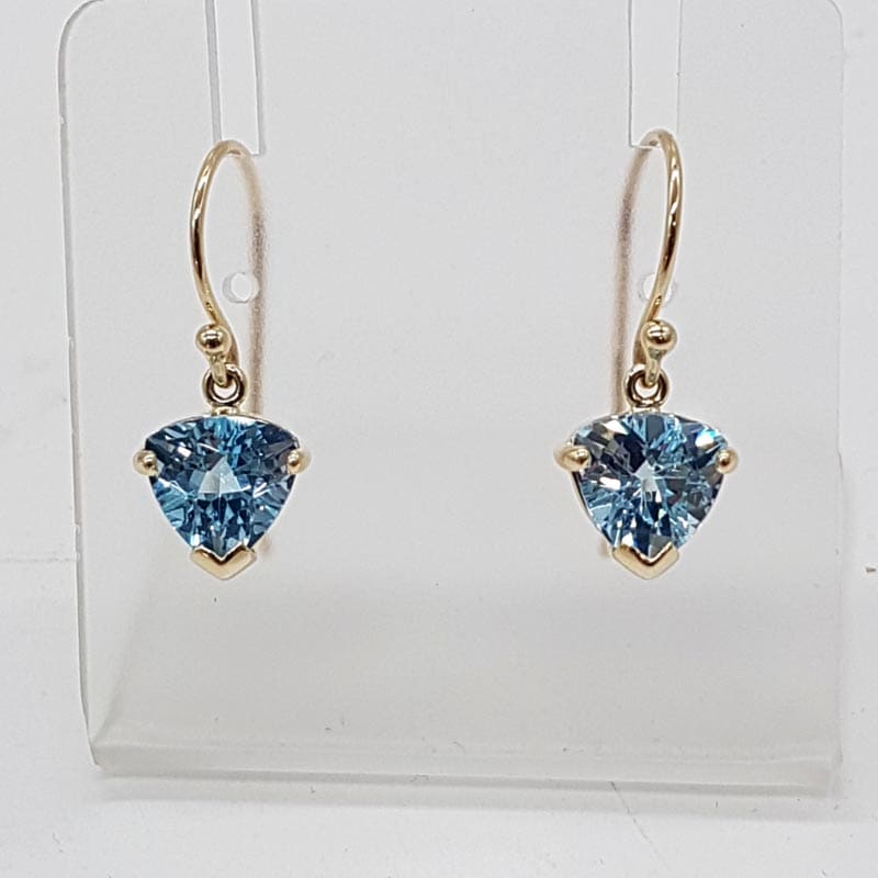 9ct Yellow Gold Blue Topaz Triangular Drop Earrings