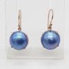 9ct Rose Gold Mabe Pearl Large Blue Black Claw Set Drop Earrings